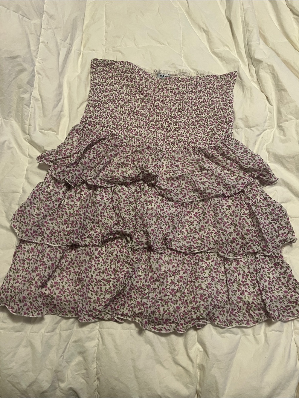 Old Navy White and Pink Floral Tiered Mini Skirt